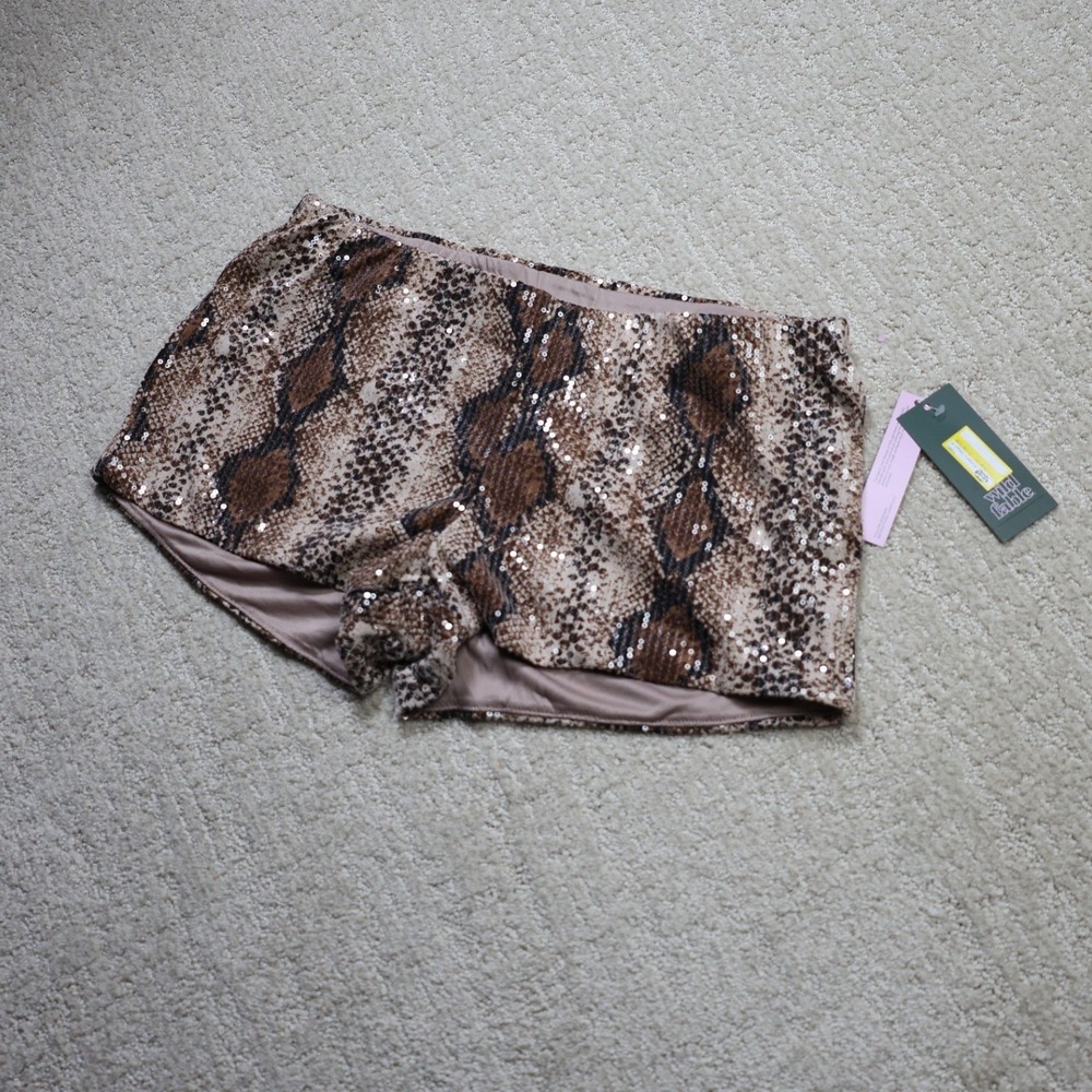 Wild Fable Womens Sequin Snake Print Shorts Brown Tan Animal Print Medium NWT